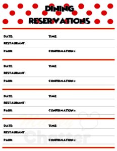 Dining Reservations Printable - A printable that you can print out as many times as you want to keep record of all your Disney dining reservations.