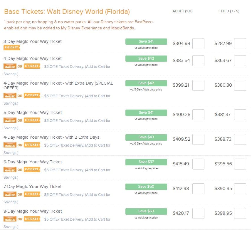 Pricing for Disney World tickets with UndercoverTourist